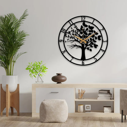 Tree of Life metal wall clock hanging on a wall