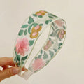 Embroidered Green Pink Yellow Floral Headband