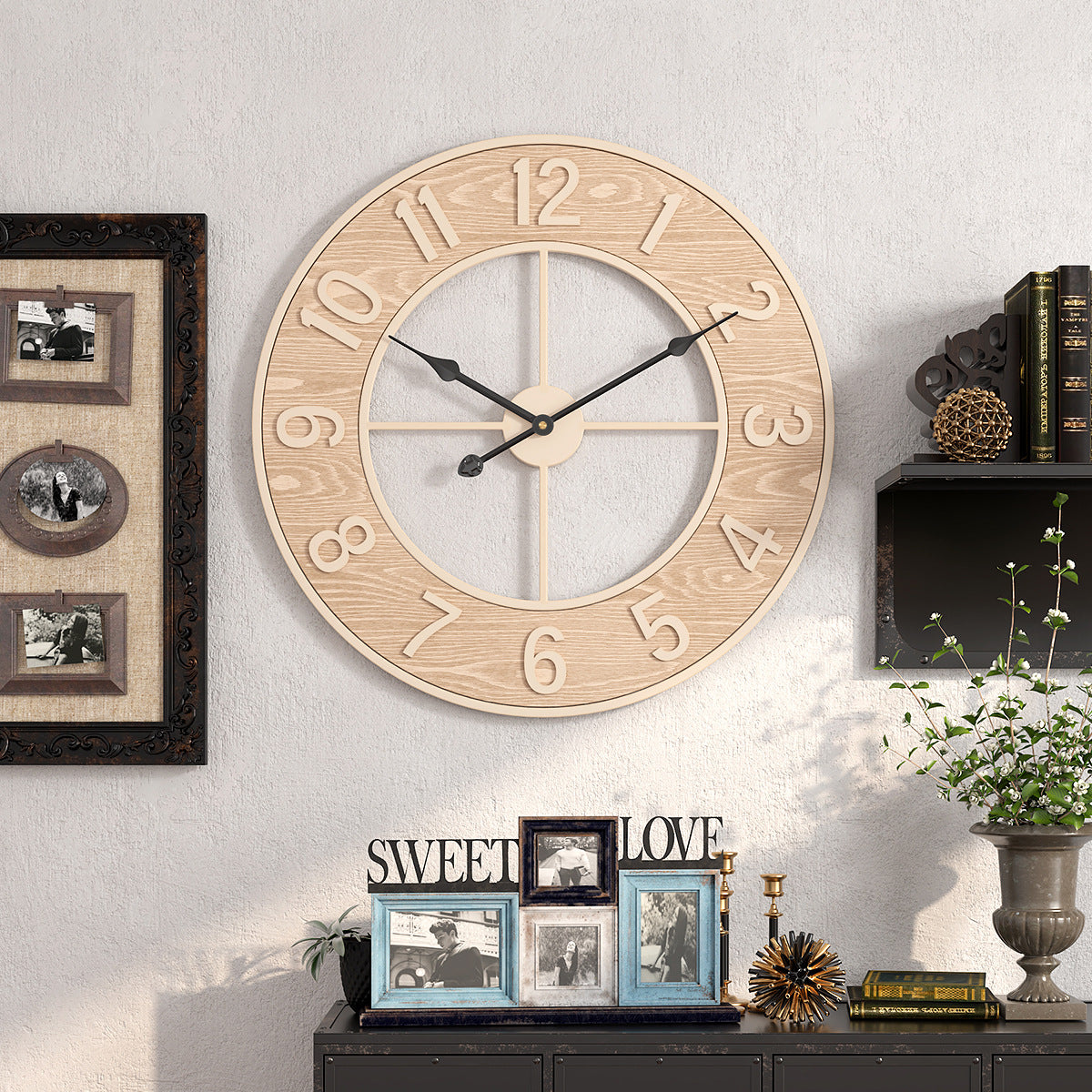 Artistic wall clock in living room