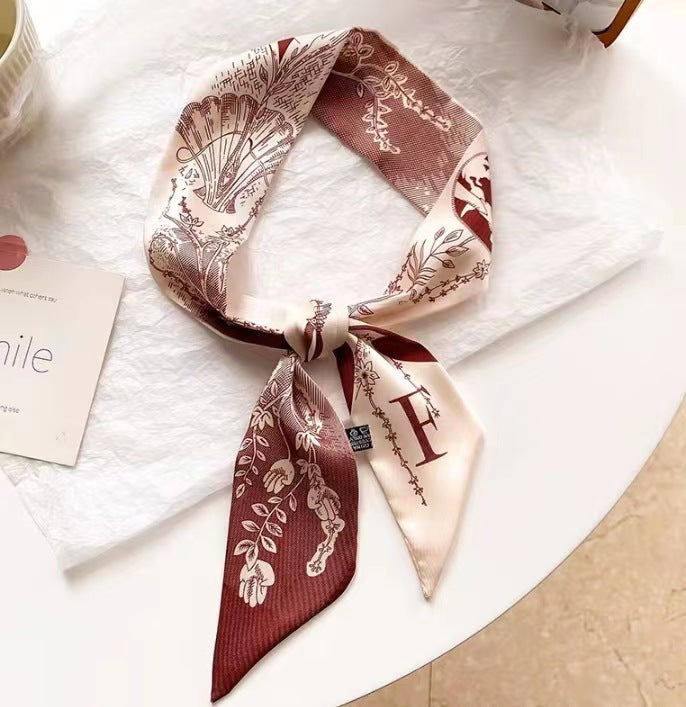 Floral patterned satin scarf for hair styling