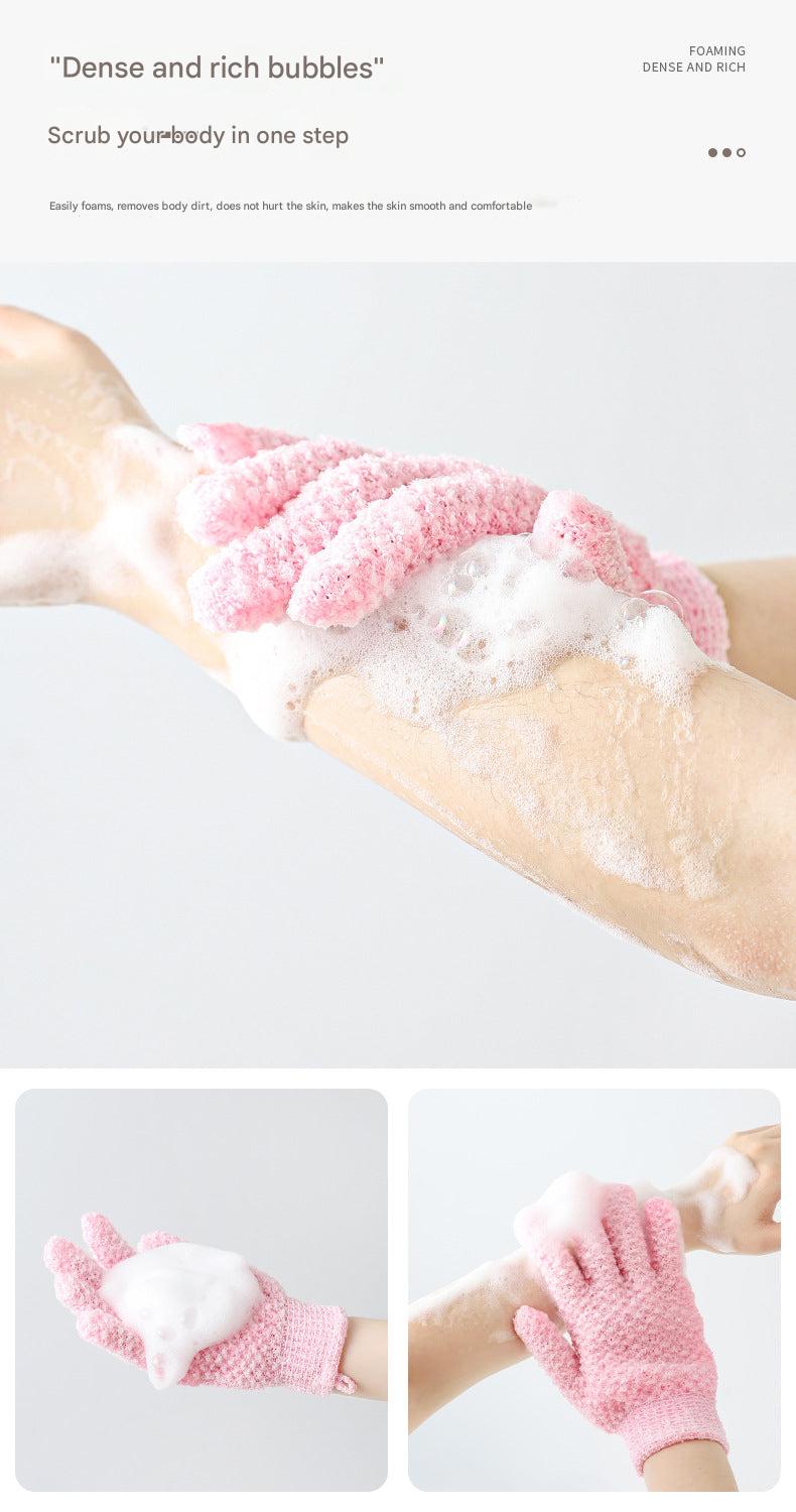Exfoliating bath gloves in blue color
