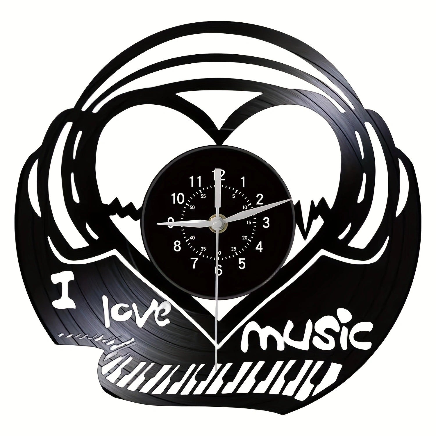 Stylish black vinyl wall clock with music design