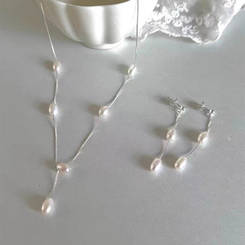 S925 silver natural freshwater pearl Y-chain necklace image 5