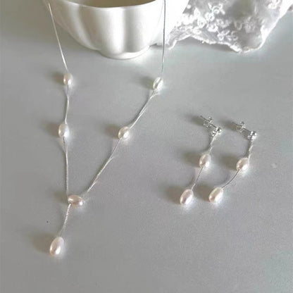 S925 silver natural freshwater pearl Y-chain necklace image 5