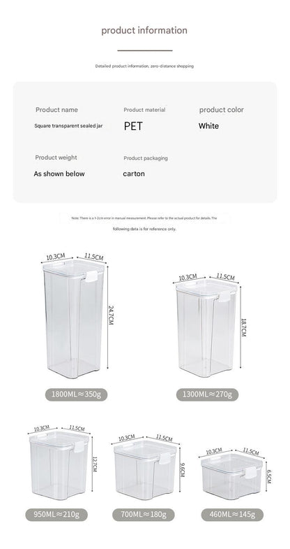 transparent food storage container for grains