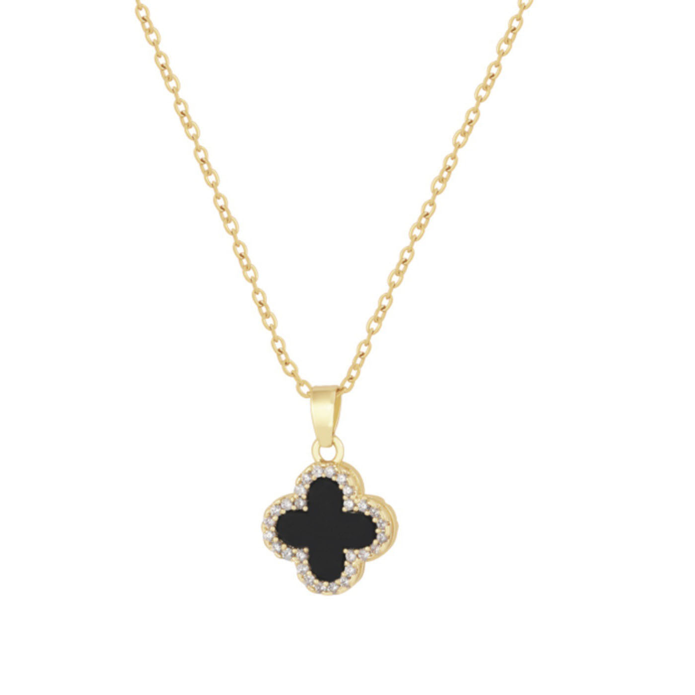 Four-leaf clover necklace showcased against a white background