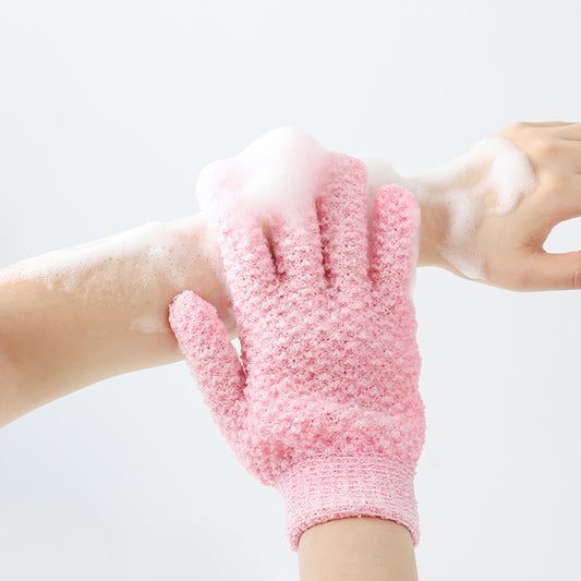 Exfoliating bath gloves in pink color